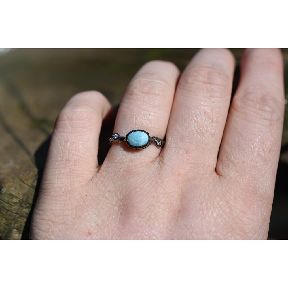 Natural Larimar Engagement Ring 925 Sterling Silver Size 7